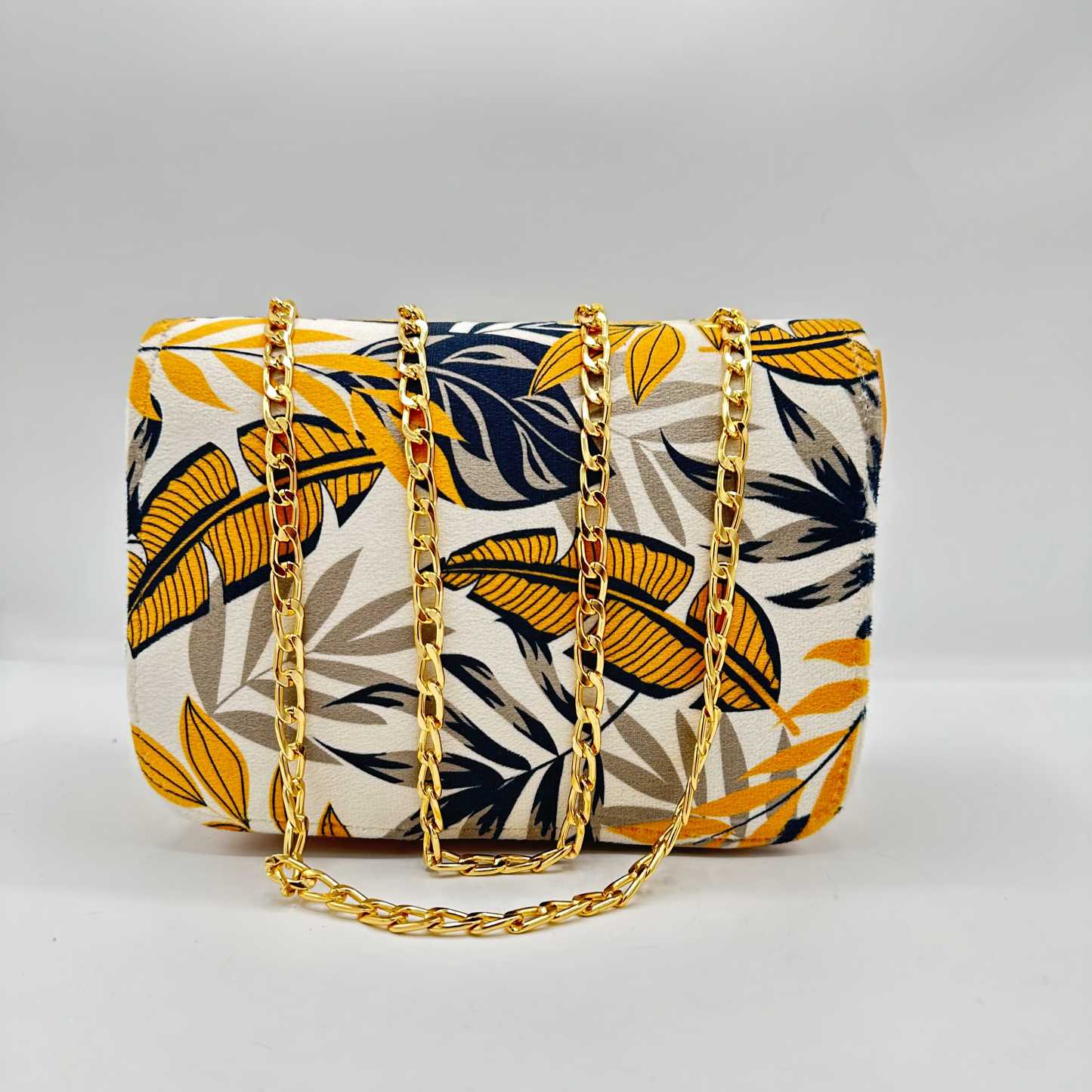 Floral Designer Crossbody Bag with Gold Chain