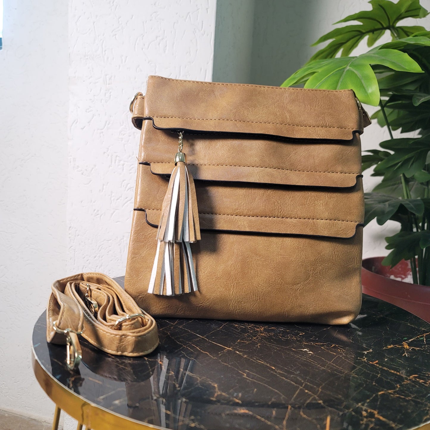 Versatile Crossbody Bag with Tassel