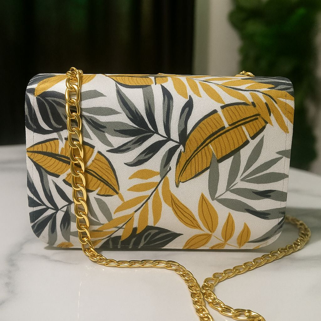 Floral Designer Crossbody Bag with Gold Chain