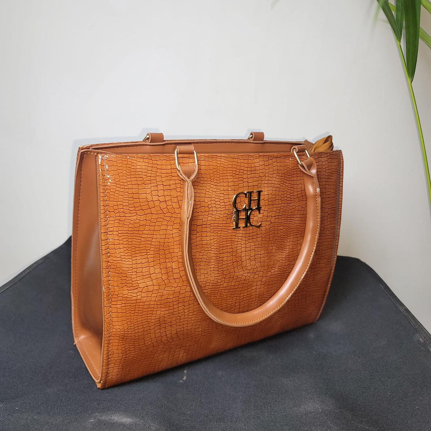 Brown Croc-Embossed Tote Bag