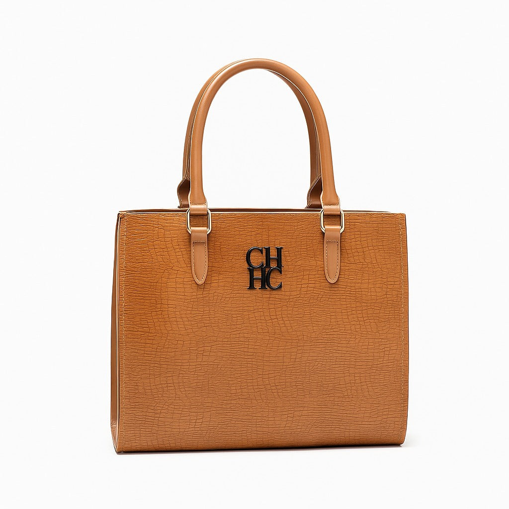 Brown Croc-Embossed Tote Bag