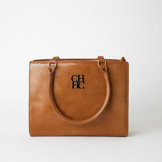 Brown Croc-Embossed Tote Bag