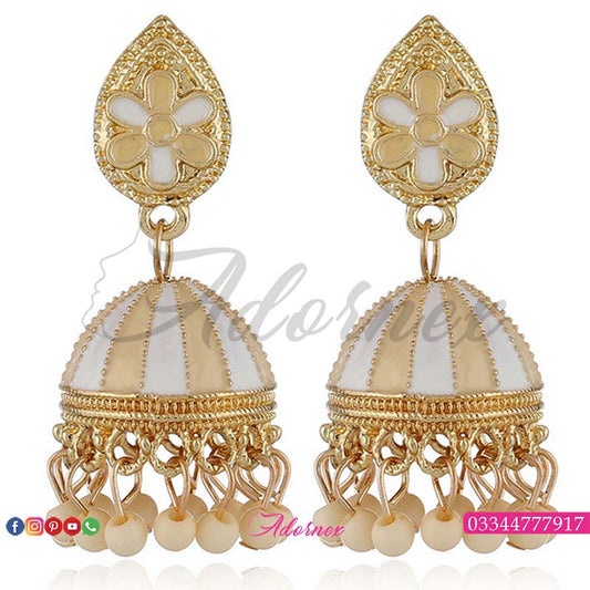 Fancy Dome Jhumki - White