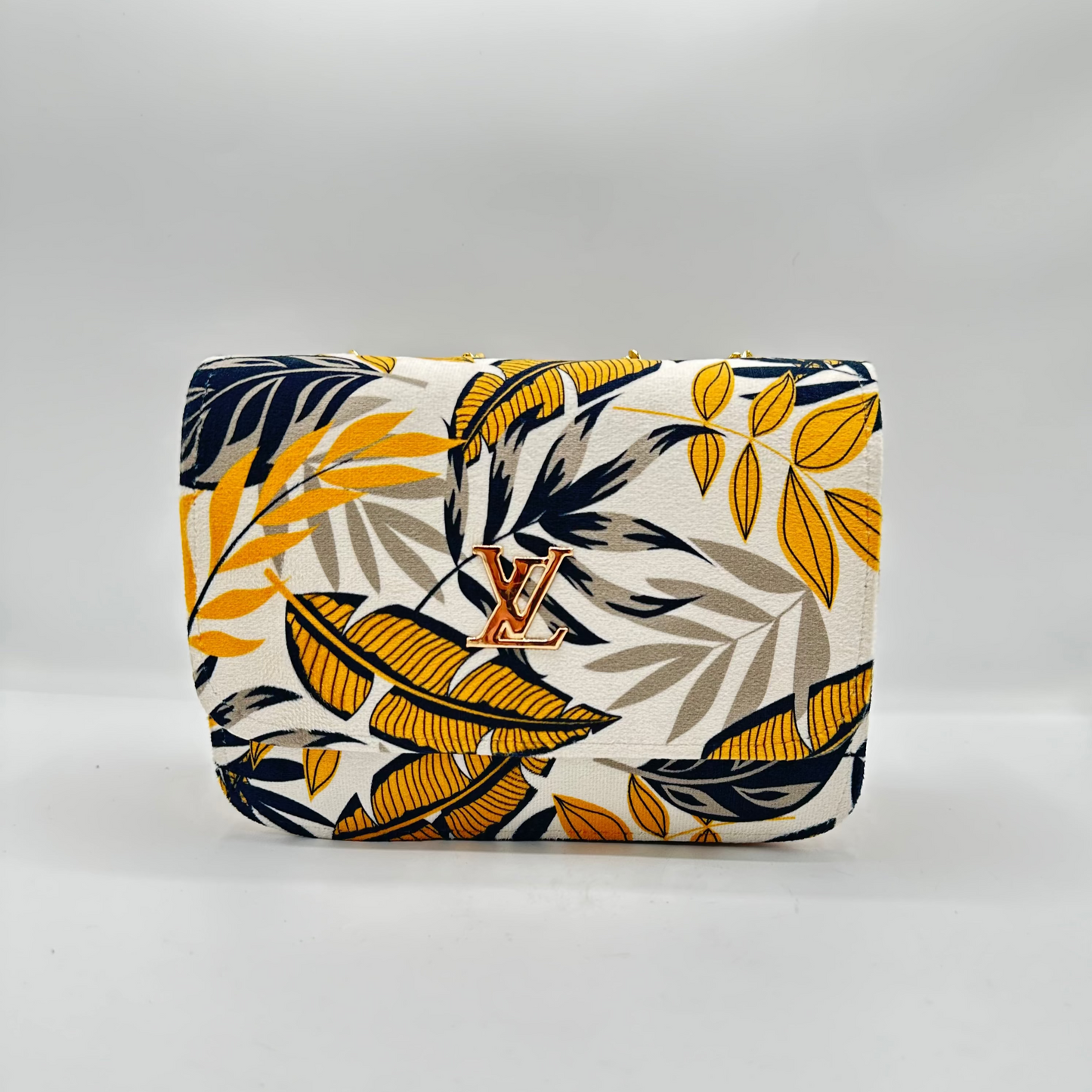 Floral Designer Crossbody Bag with Gold Chain