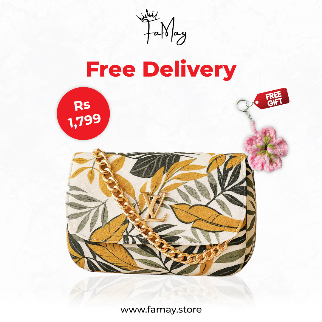 Floral Designer Crossbody Bag with Gold Chain