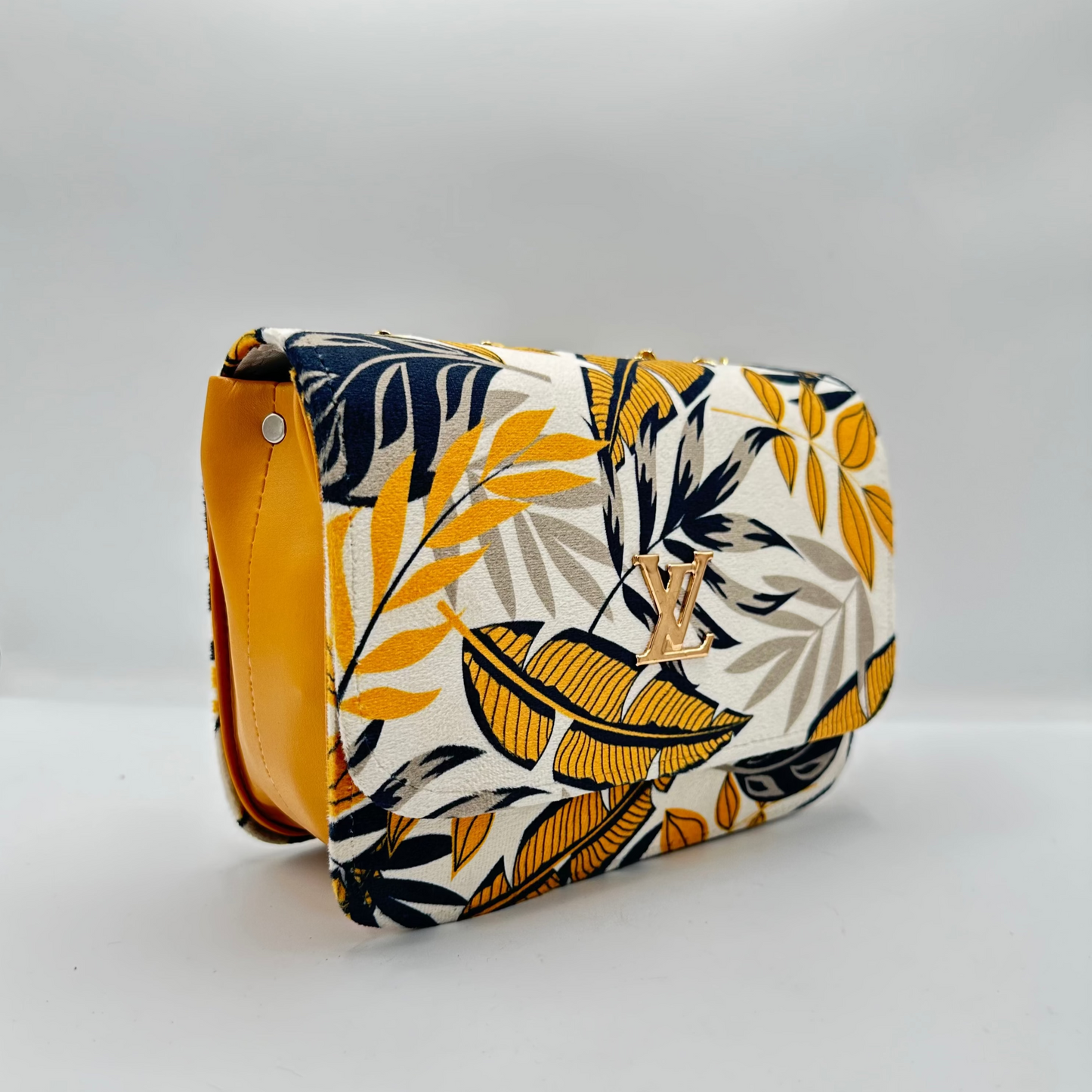Floral Designer Crossbody Bag with Gold Chain