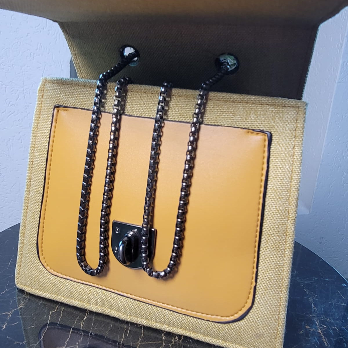 Chic Beige Canvas & Leather Handbag