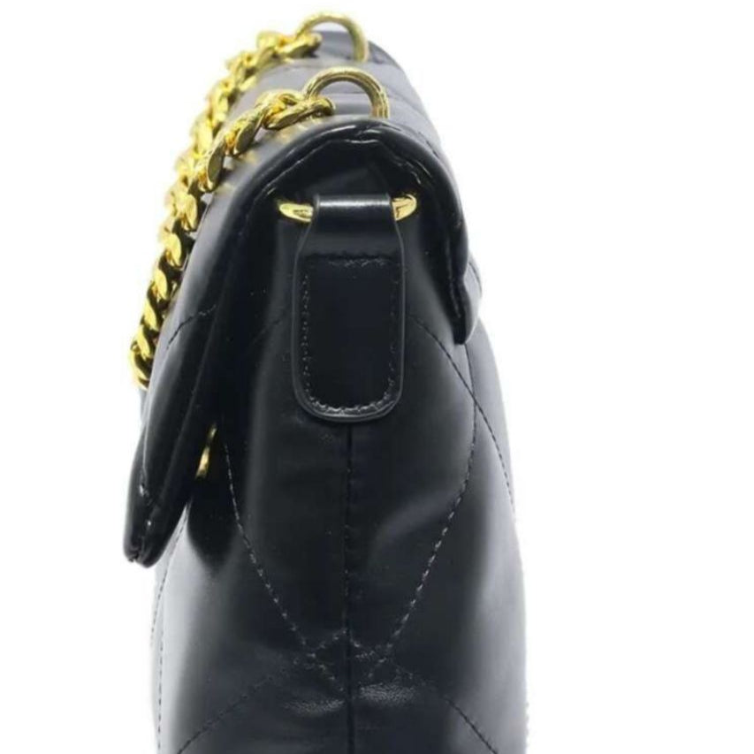 Black Quilted Shoulder Bag with Gold Chain