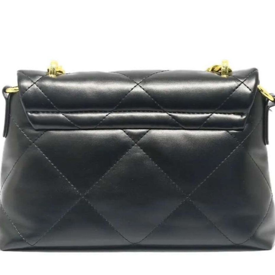 Black Quilted Shoulder Bag with Gold Chain