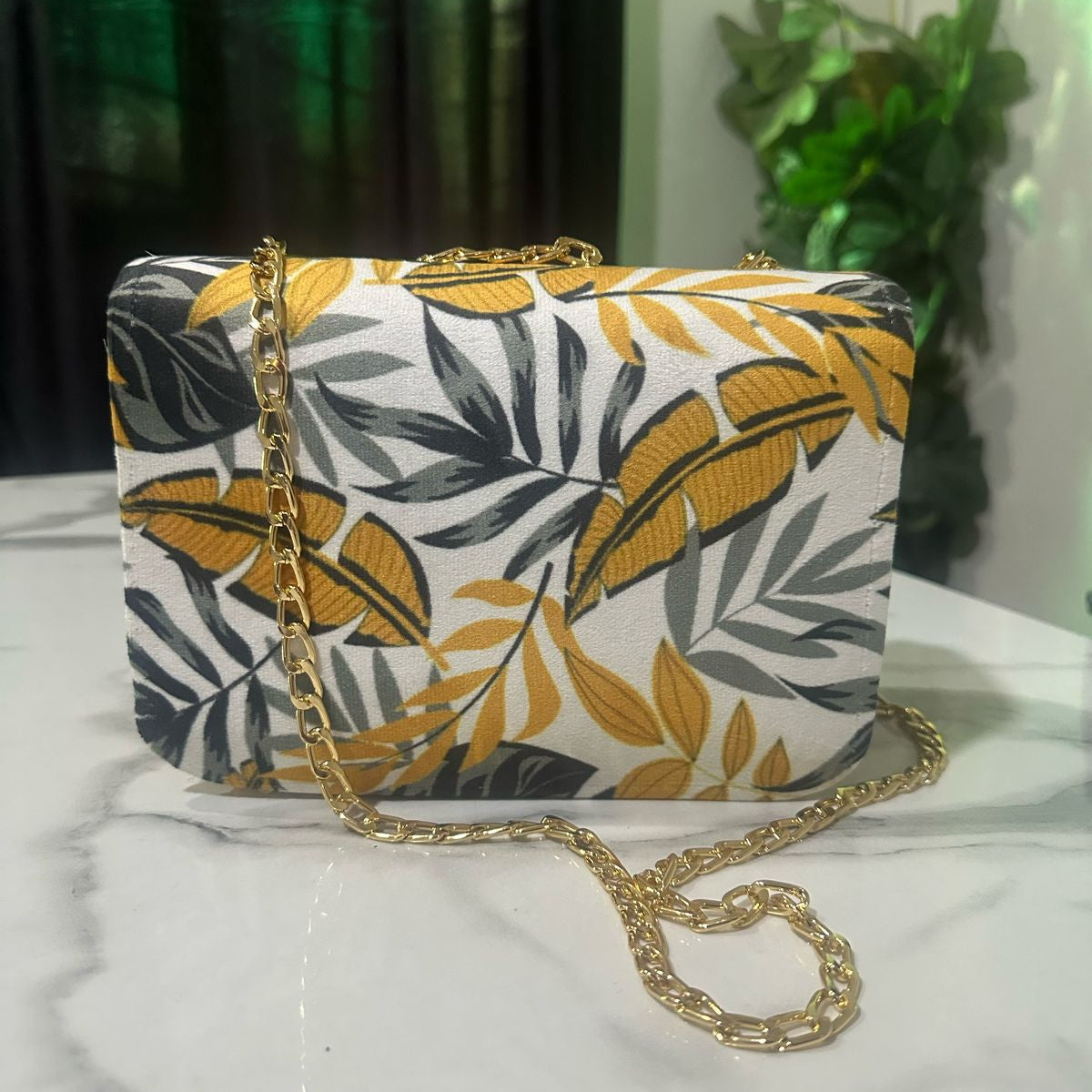 Floral Designer Crossbody Bag with Gold Chain
