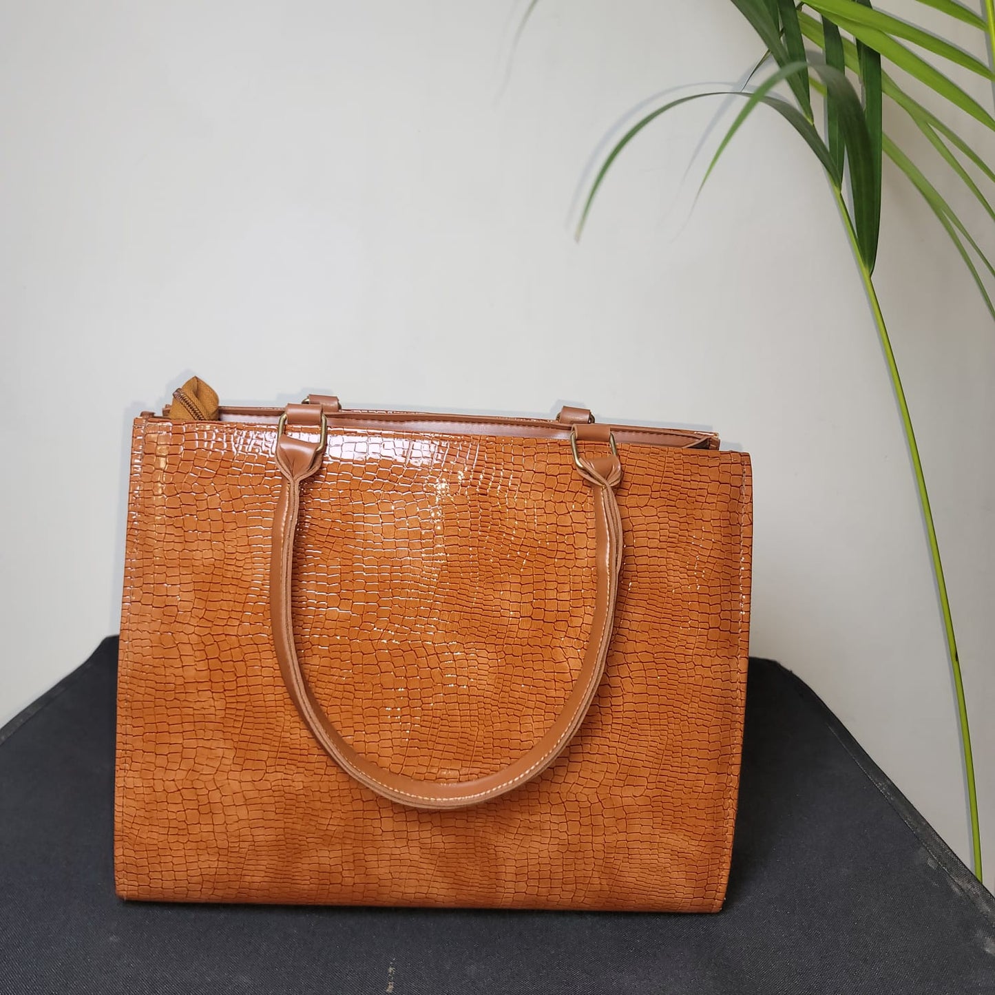 Brown Croc-Embossed Tote Bag