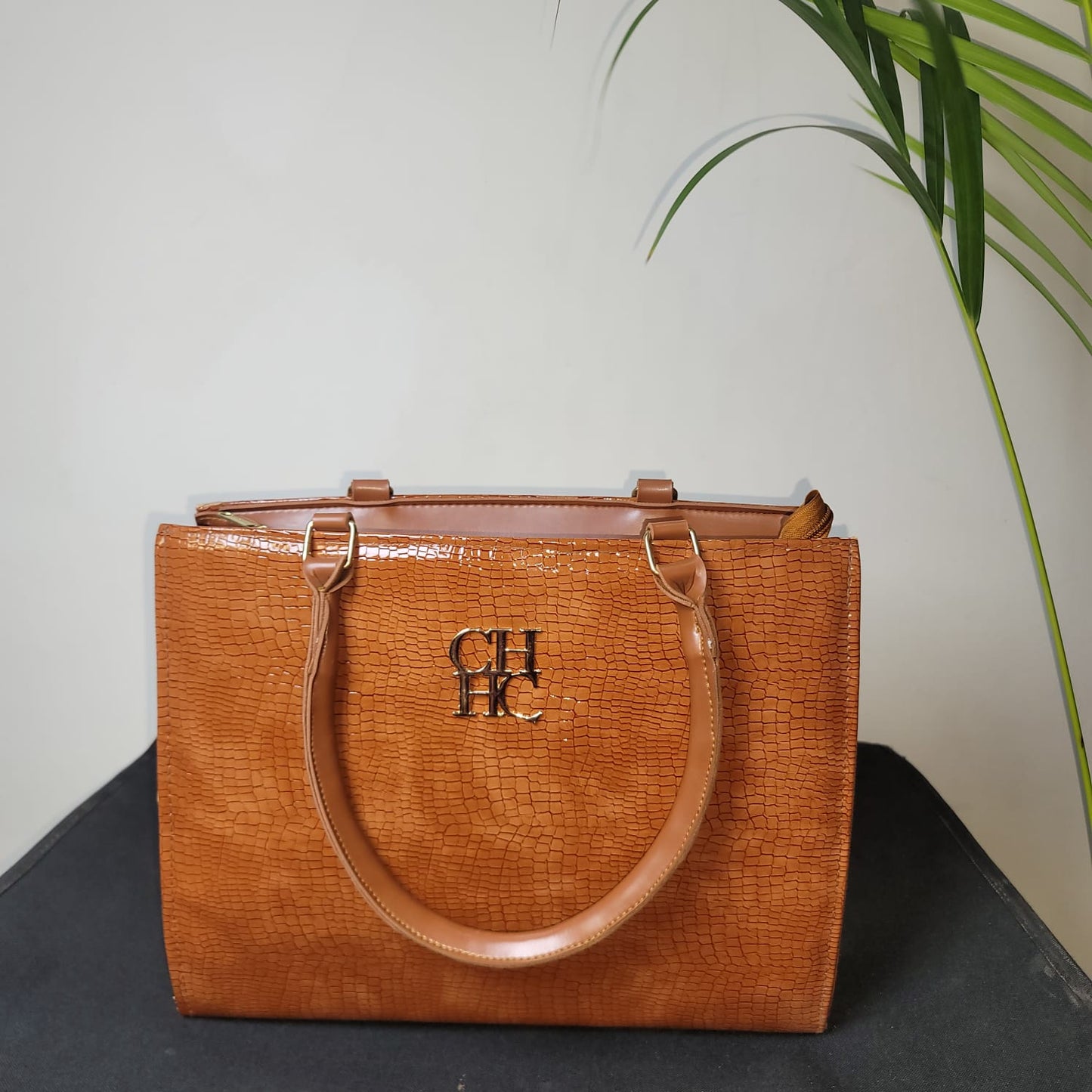 Brown Croc-Embossed Tote Bag