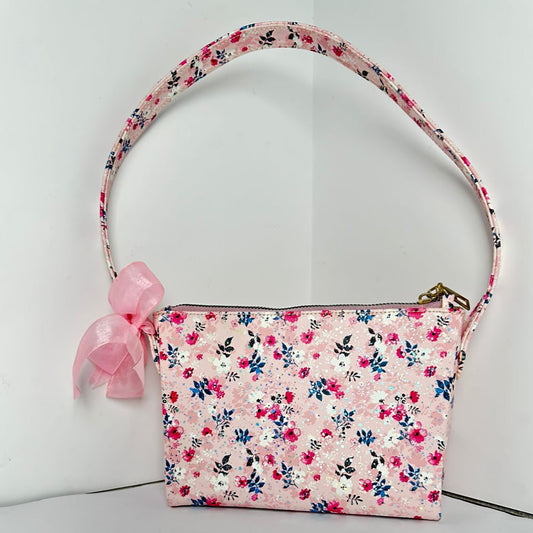 Floral Arm Pit Handbag with Bow Accent