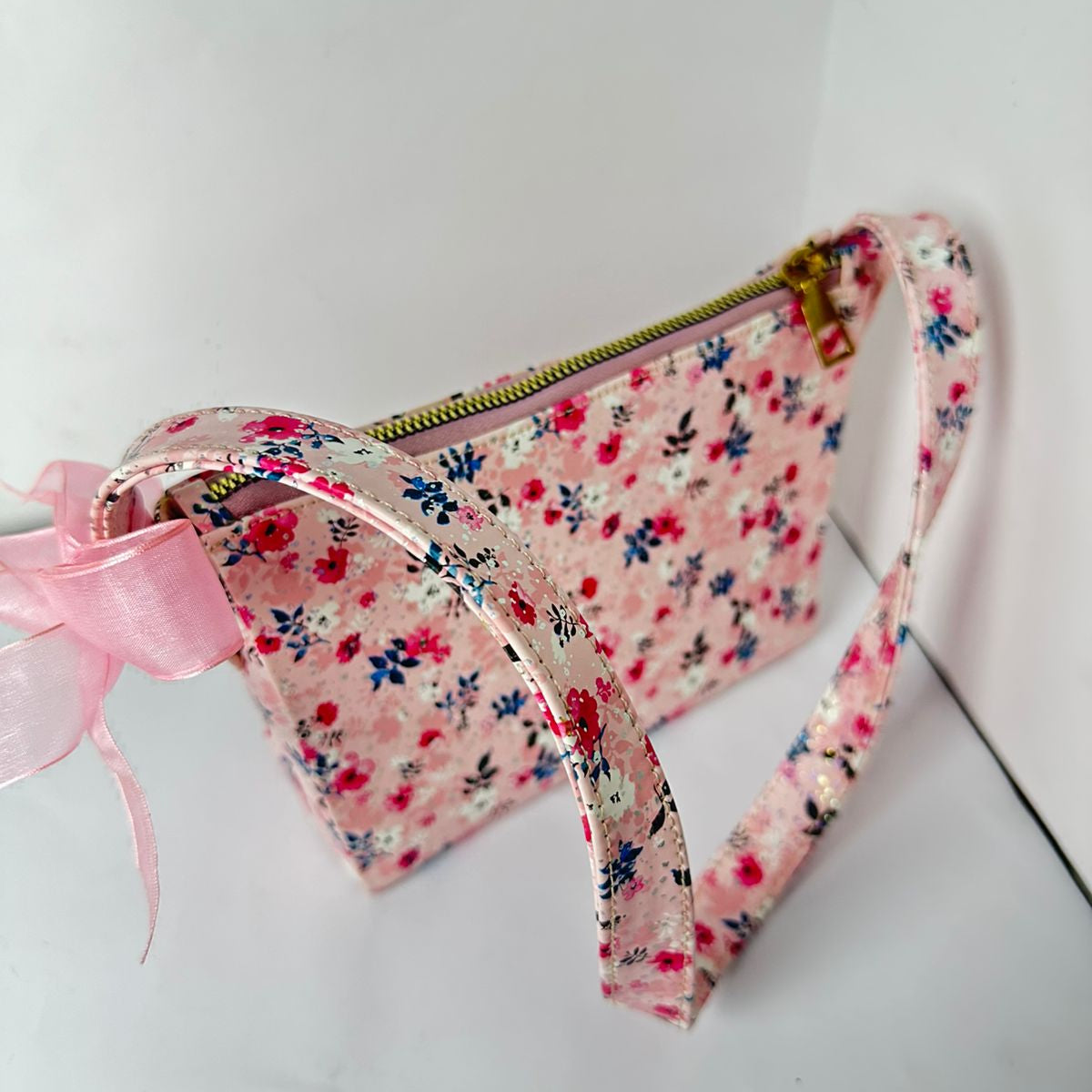 Floral Arm Pit Handbag with Bow Accent